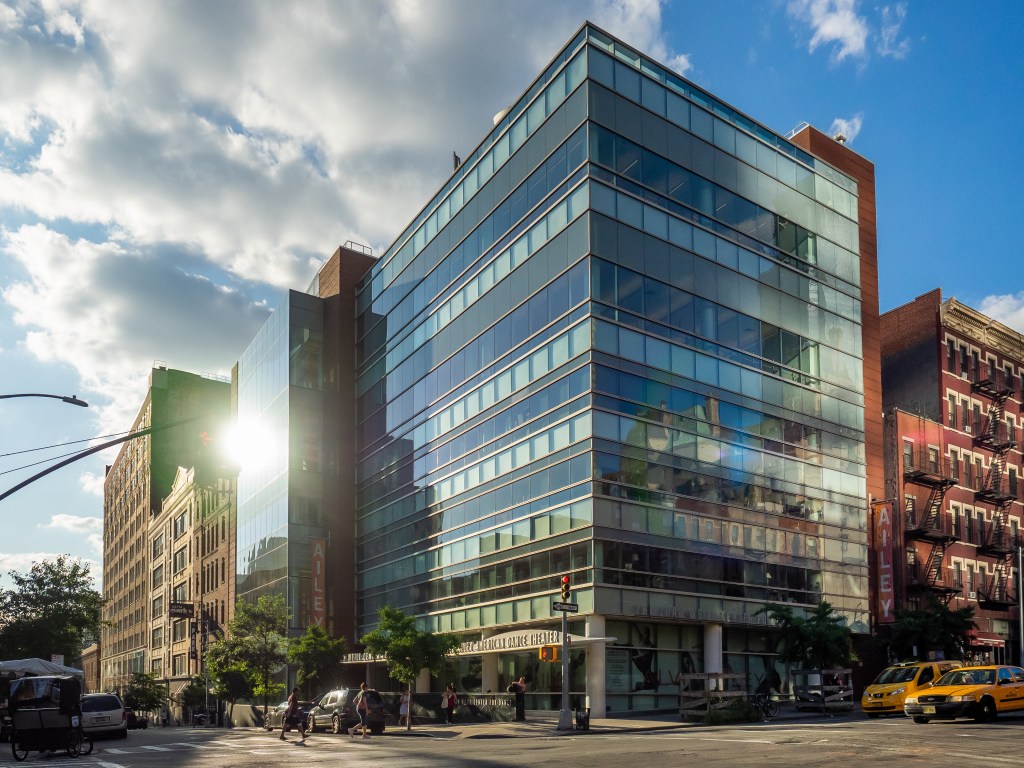 Exterior of the Alvin Ailey American Dance Theater in Midtown Manhattan, photographed in 2019