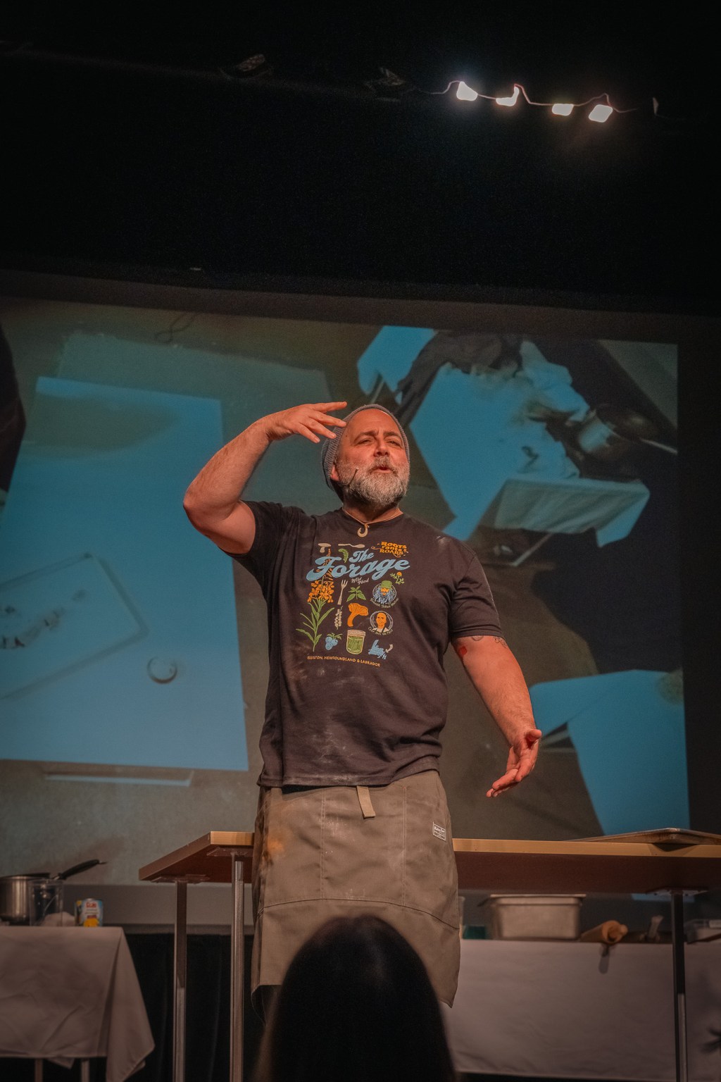 Duff Goldman speaking on stage during his one-man show