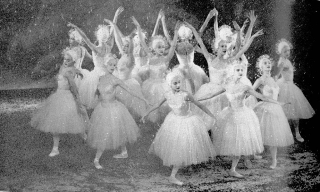 New York City Ballet dancers perform the Snowflake Waltz in the 1954 production of The Nutcracker
