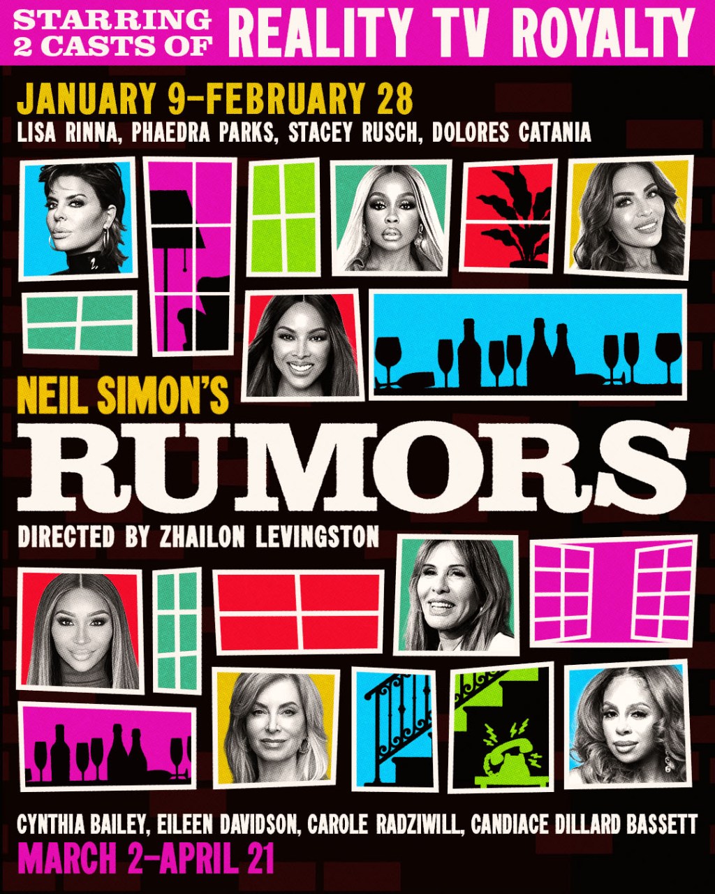 Official artwork for the Off-Broadway revival of Rumors