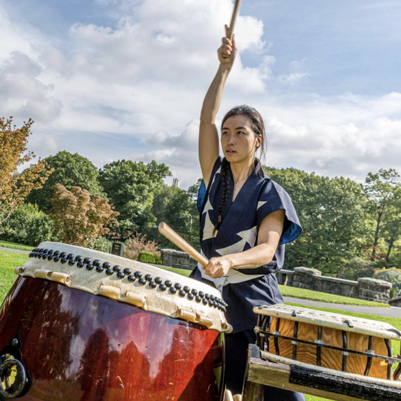 Taiko drummer performing